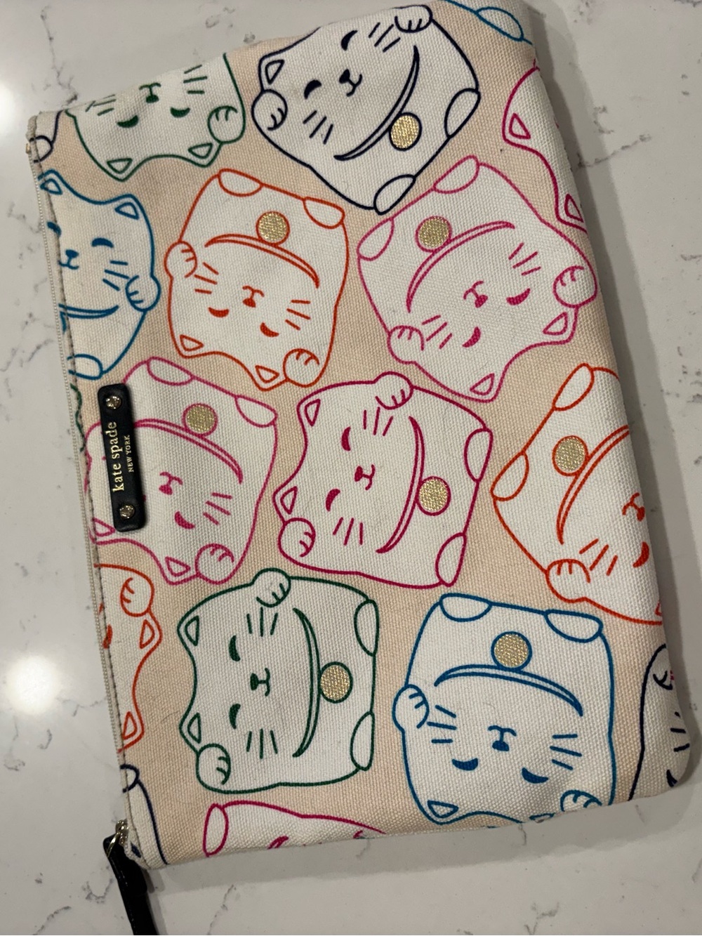 kate spade Multicolor Lucky Cat Canvas Zip Pouch